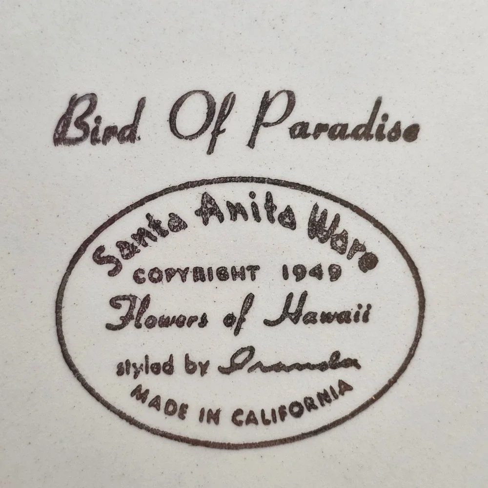 Santa Anita Ware Flowers Of Hawaii Bird Of Paradise 8 Bread & Butter Plates 1949